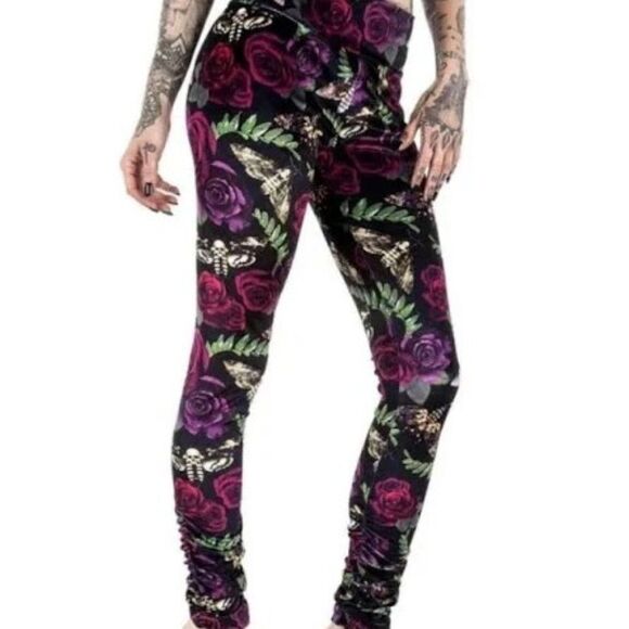 Killstar Black and Purple Floral Leggings - Picture 1 of 4